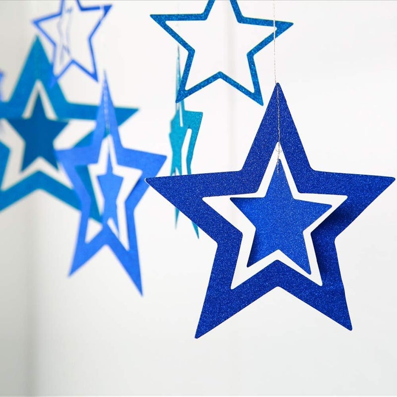 Decor365 Blue Star Garland 3D Hanging Twinkle Little Star Decorations Glittery Navy Blue Party Supplies for Baby Shower, Birthday New Year Eve Graduation Christmas Ramadan Galaxy Theme Star Decor - Image 4